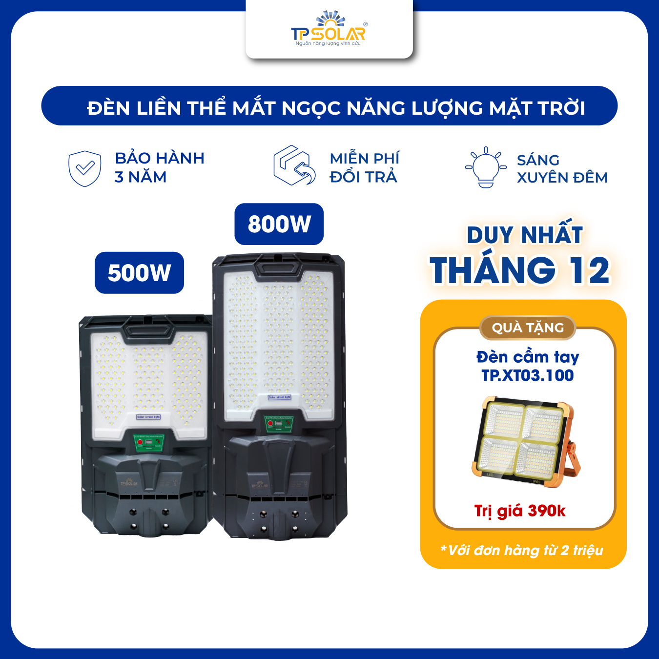 Đèn đường liền thể cao cấp ba mặt LED mắt ngọc (TP.LT11.500 / TP.LT11.800)