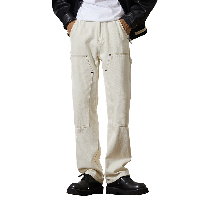 Quần jean trắng cổ điển của Mỹ dành cho nam giới vào mùa thu quần bảo hộ lao động mới dành cho nam giới vào mùa thu quần ống rộng thẳng nam_thumbnail_5