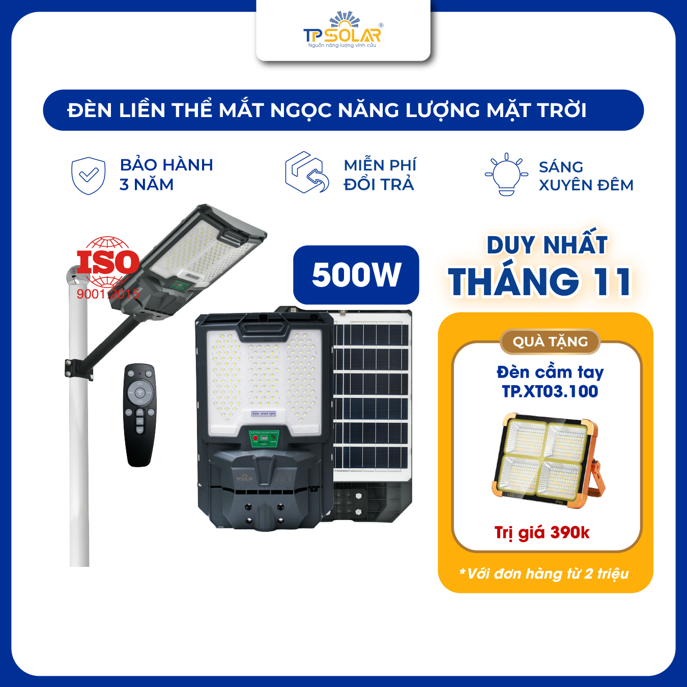 Đèn đường liền thể cao cấp ba mặt LED mắt ngọc (TP.LT11.500 / TP.LT11.800)