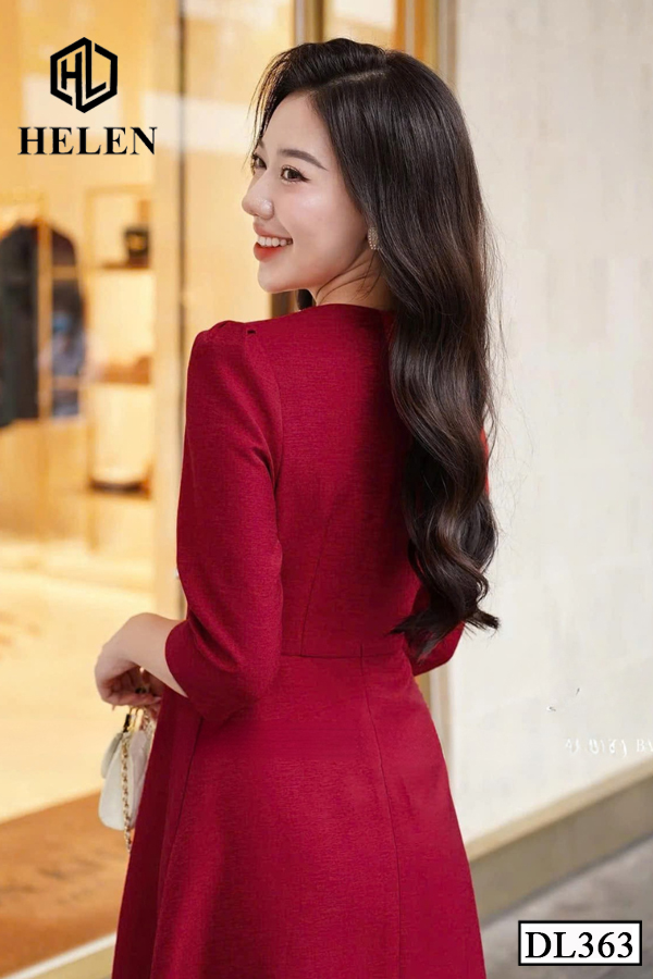 Đầm xòe đỏ cổ nhún nơ DL363_thumbnail_2