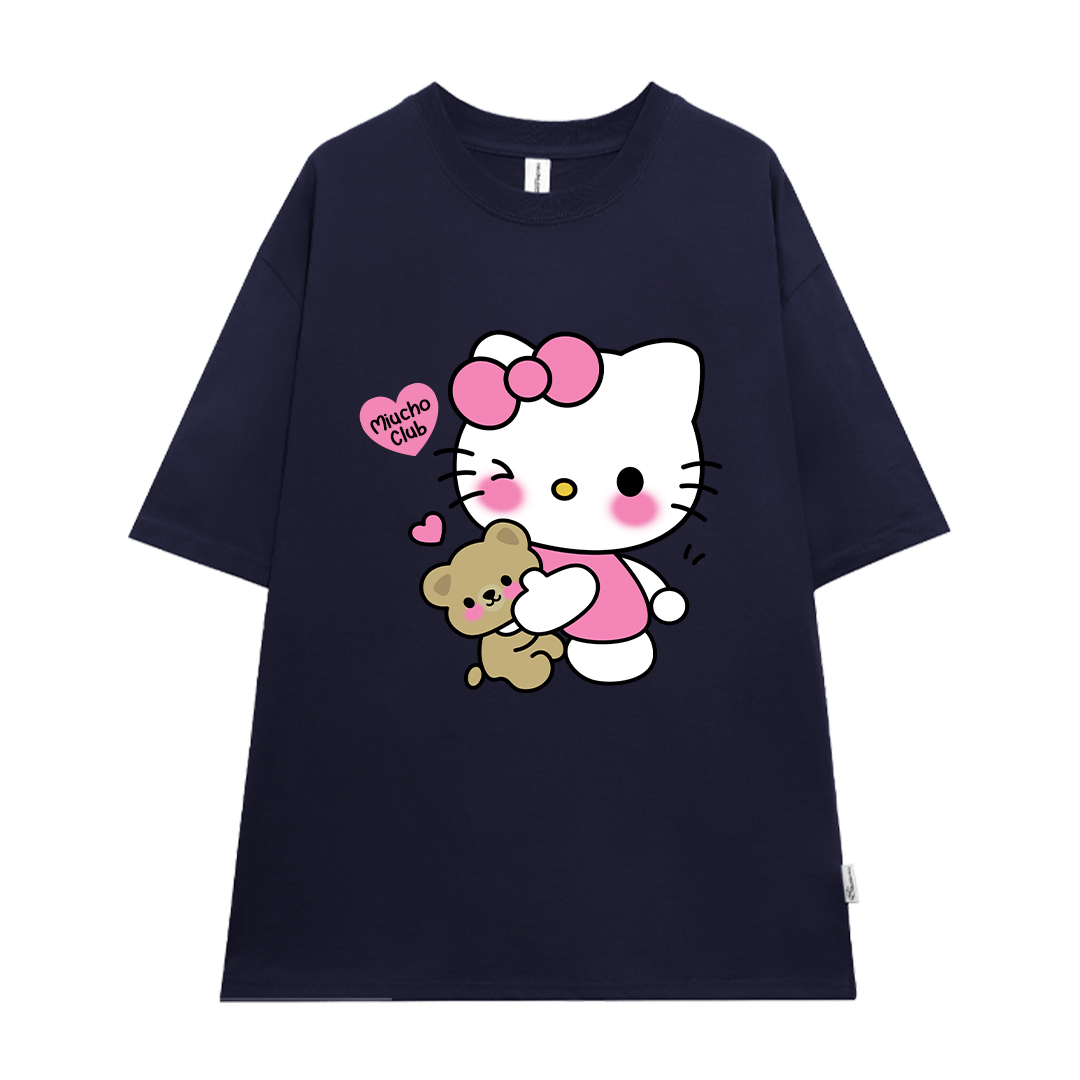Áo thun nữ mèo nhỏ đáng yêu nhiều màu ATD1382 Miucho tay ngắn vải cotton thoáng mát cổ tròn in mix