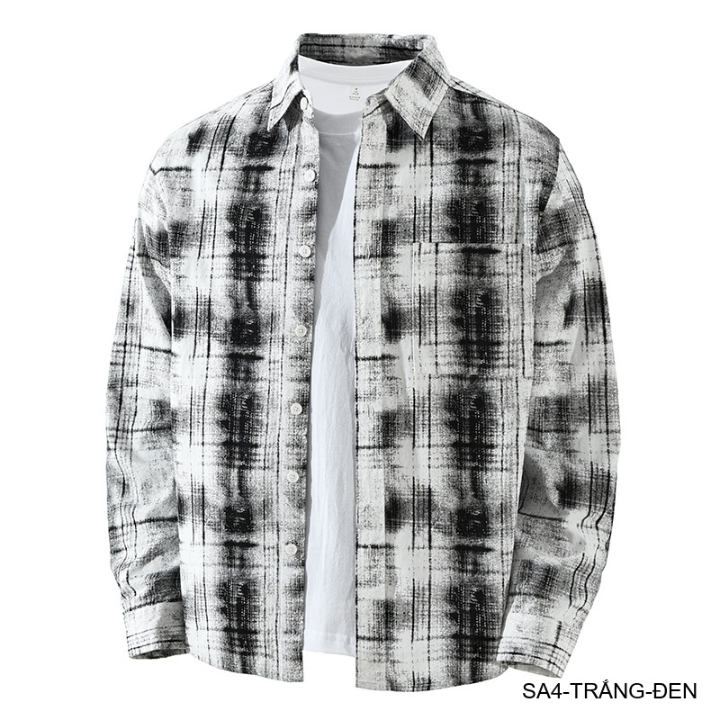 SA4 - Áo sơ mi nam dài tay phong cách Nhật, họa tiết , chất cotton mềm mại, dáng rộng thoải mái