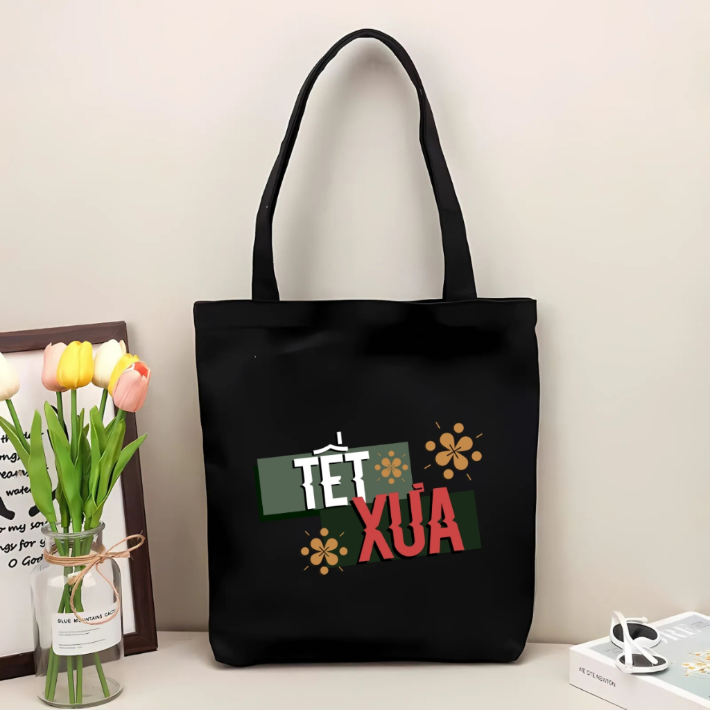 Túi tote vải canvas hình Tết đeo vai, có khoá kéo và ngăn phụ - 𝐖𝐞 𝐓𝐞𝐞 TOTE08_thumbnail_4