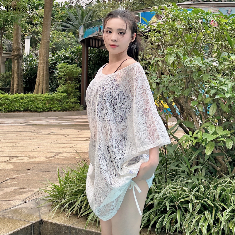 Áo Choàng Lưới Đi Biển Narsis, Dài Tay, Xuyên Thấu, Mặc Ngoài Bikini, Dáng Rộng, Phong Cách Gợi Cảm_thumbnail_1