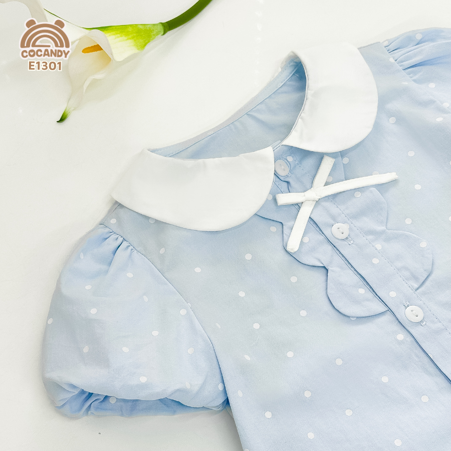 Áo cộc sơ mi XANH chấm bi sóng ngực_thumbnail_4