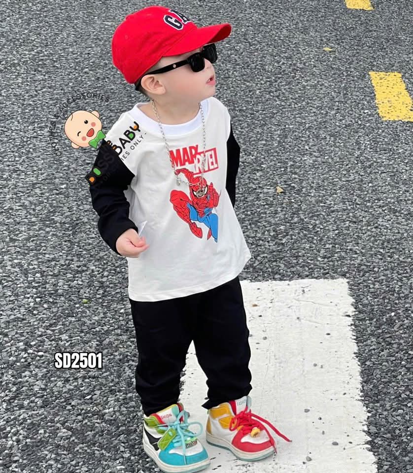 Set bộ cotton phối màu trắng đen Marvel_thumbnail_1