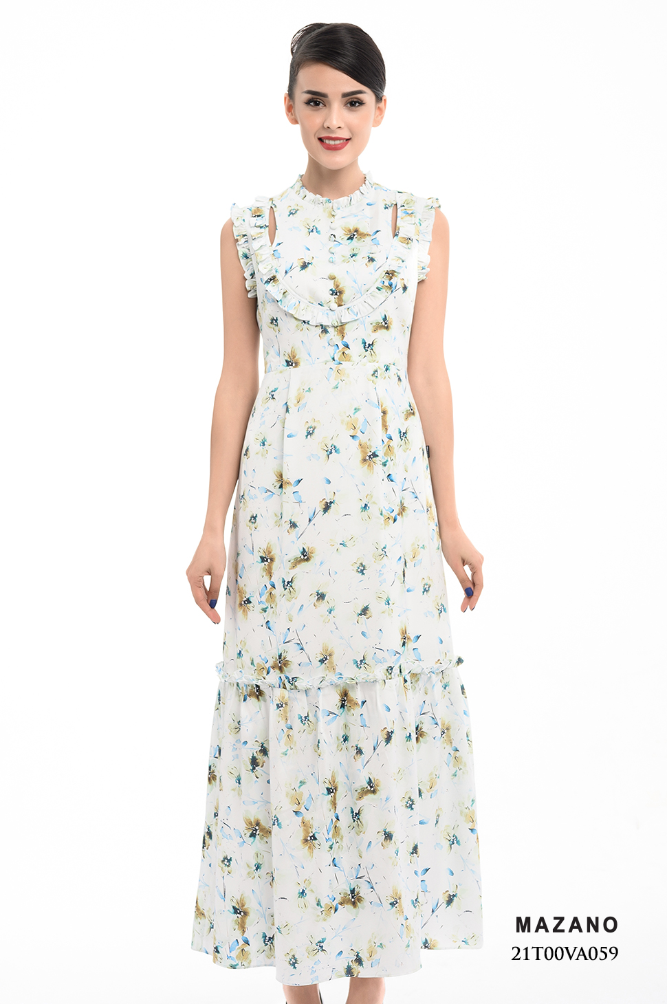 Đầm xanh họa tiết bèo cổ trang trí_thumbnail_0