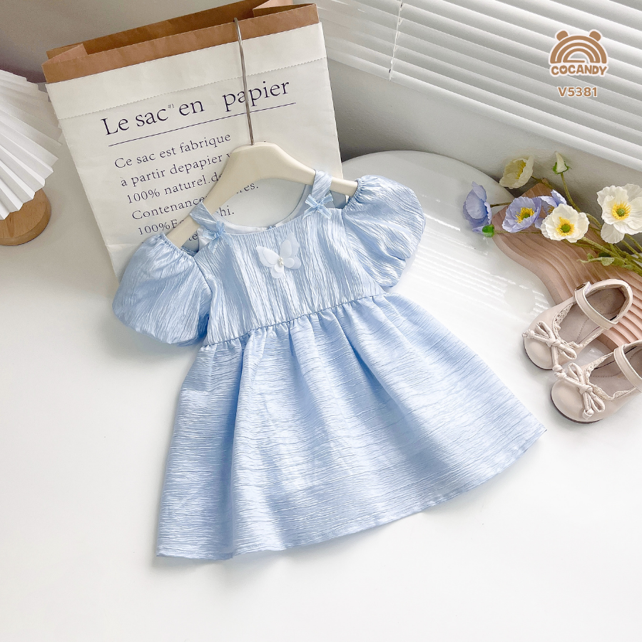 Váy cộc XANH lụa TAY PHỒNG đính hoa