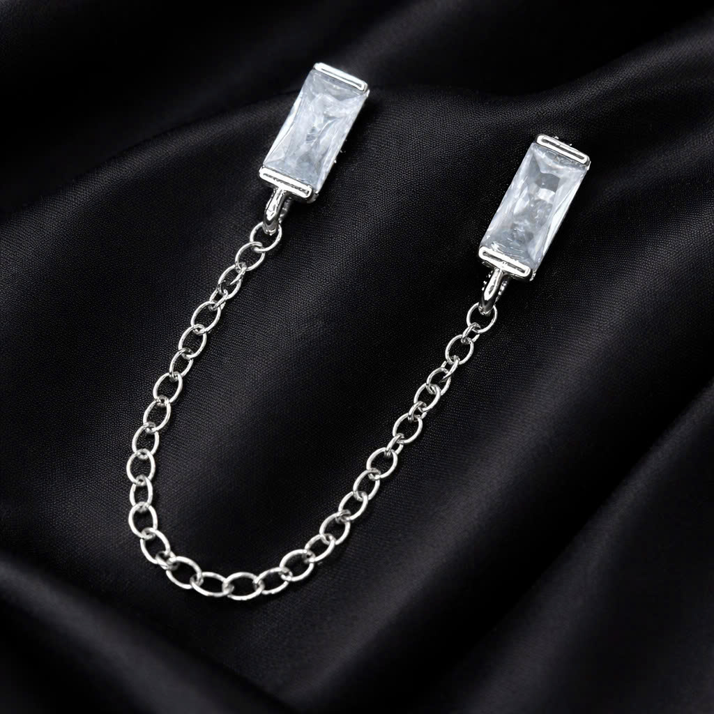 khuyên kiểu xích hai đầu kim cương trắng hình chữ nhật thay được đít dẹt