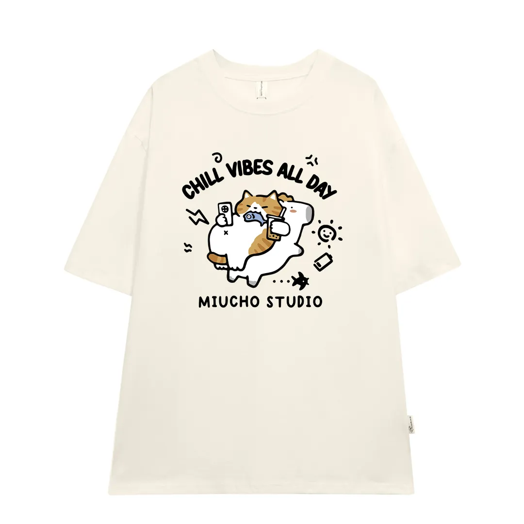 Áo thun form rộng Miucho chất vải thấm hút co giãn thoáng mát Chill Vibes All Day in mix 2889_thumbnail_9