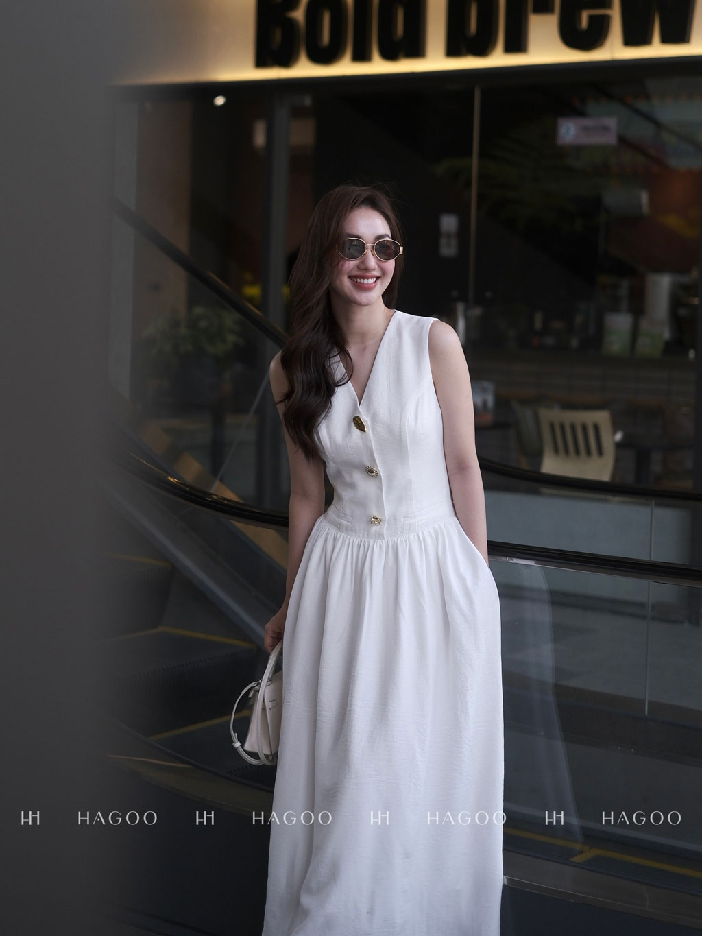 Váy đũi tơ xòe cúc đồng HAGOO_thumbnail_6