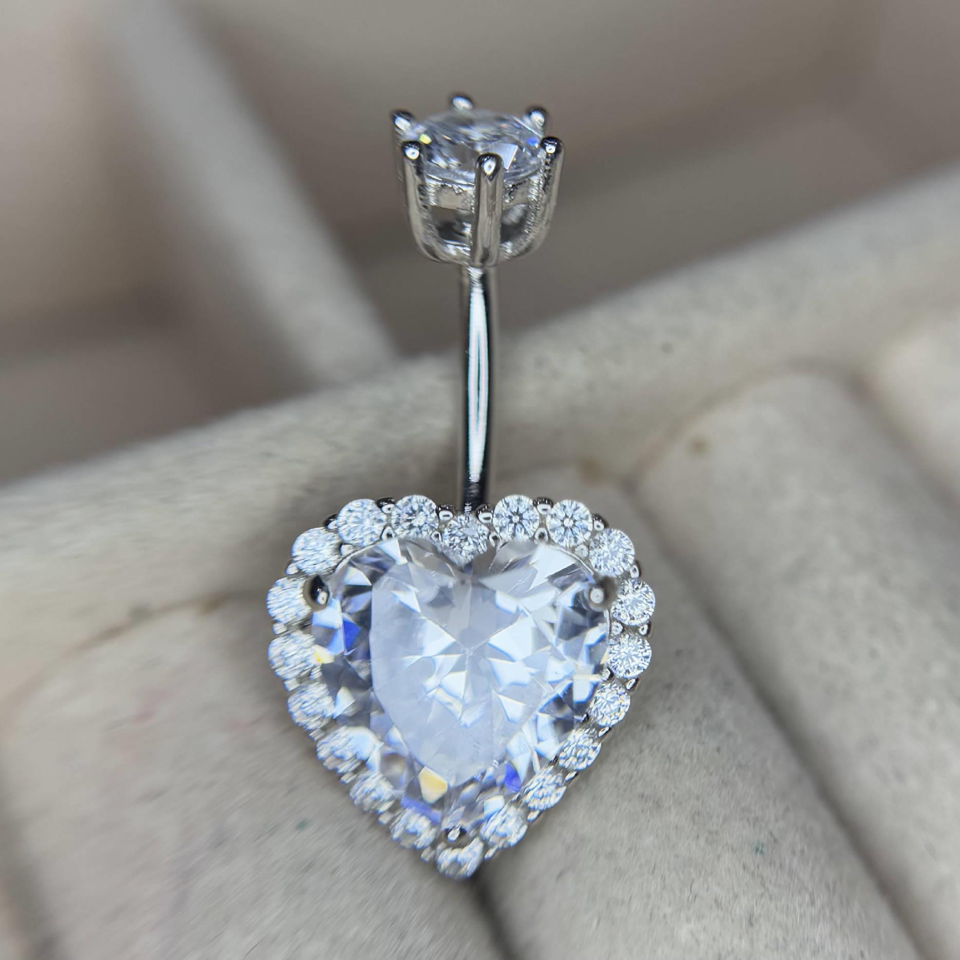 rốn bạc si bạch kim đá chấu kim cương to viền kim cương 