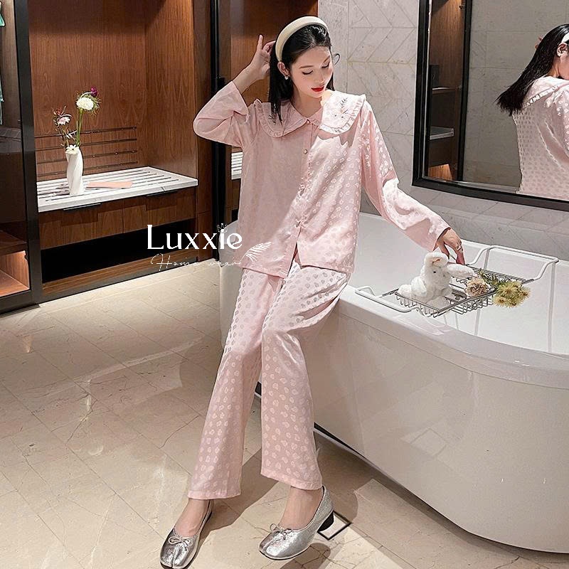 LEDAI19 Pijama lụa gấm hồng cổ thêu hoa_thumbnail_3