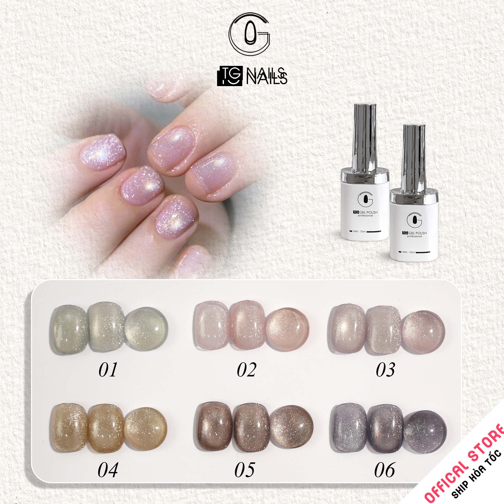 Sơn móng gel TG. Dung tích: 15ml/ lọ. Nhãn hàng TG nail.