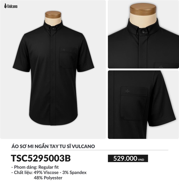 Áo sơ mi ngắn tay đen Vulcano size XL