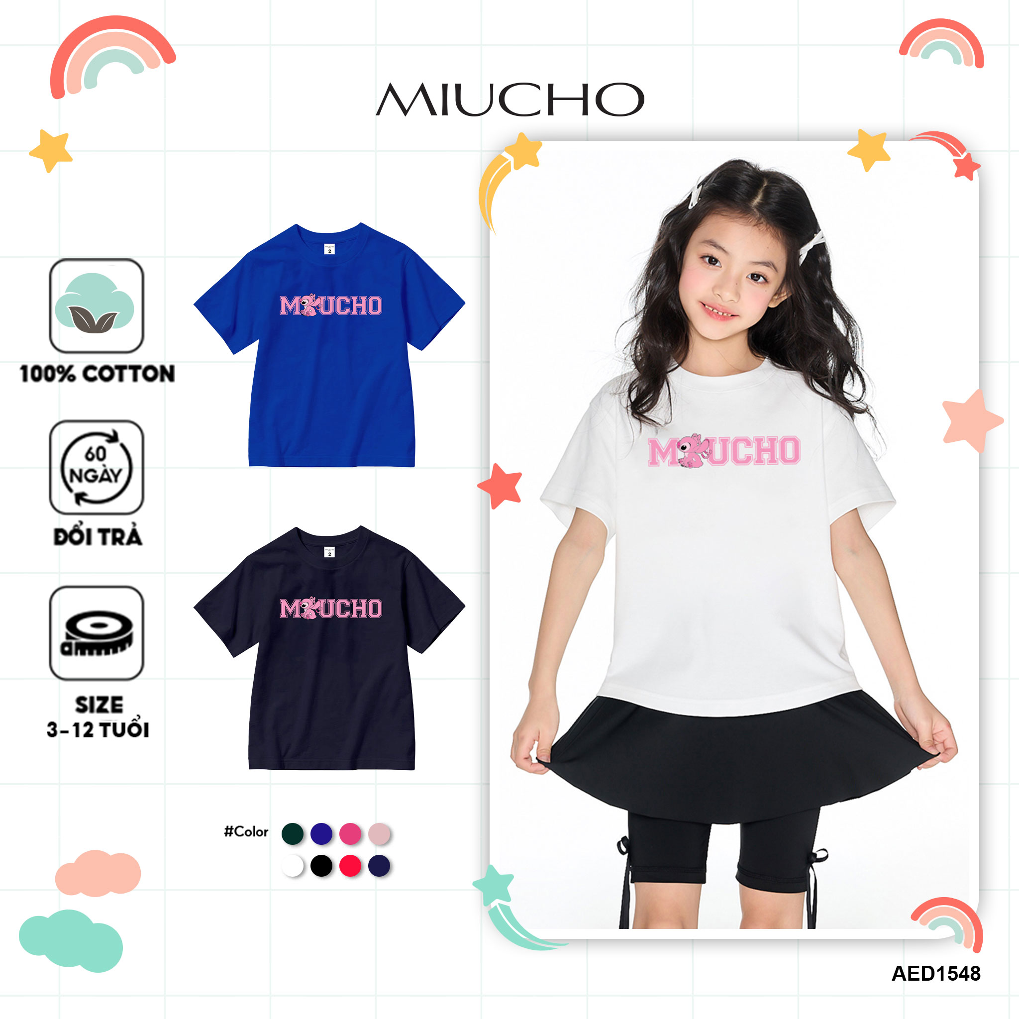 Áo thun bé gái form rộng dễ thương chất vải cotton thoáng mát AED1548 Miucho Kid in mix_thumbnail_1