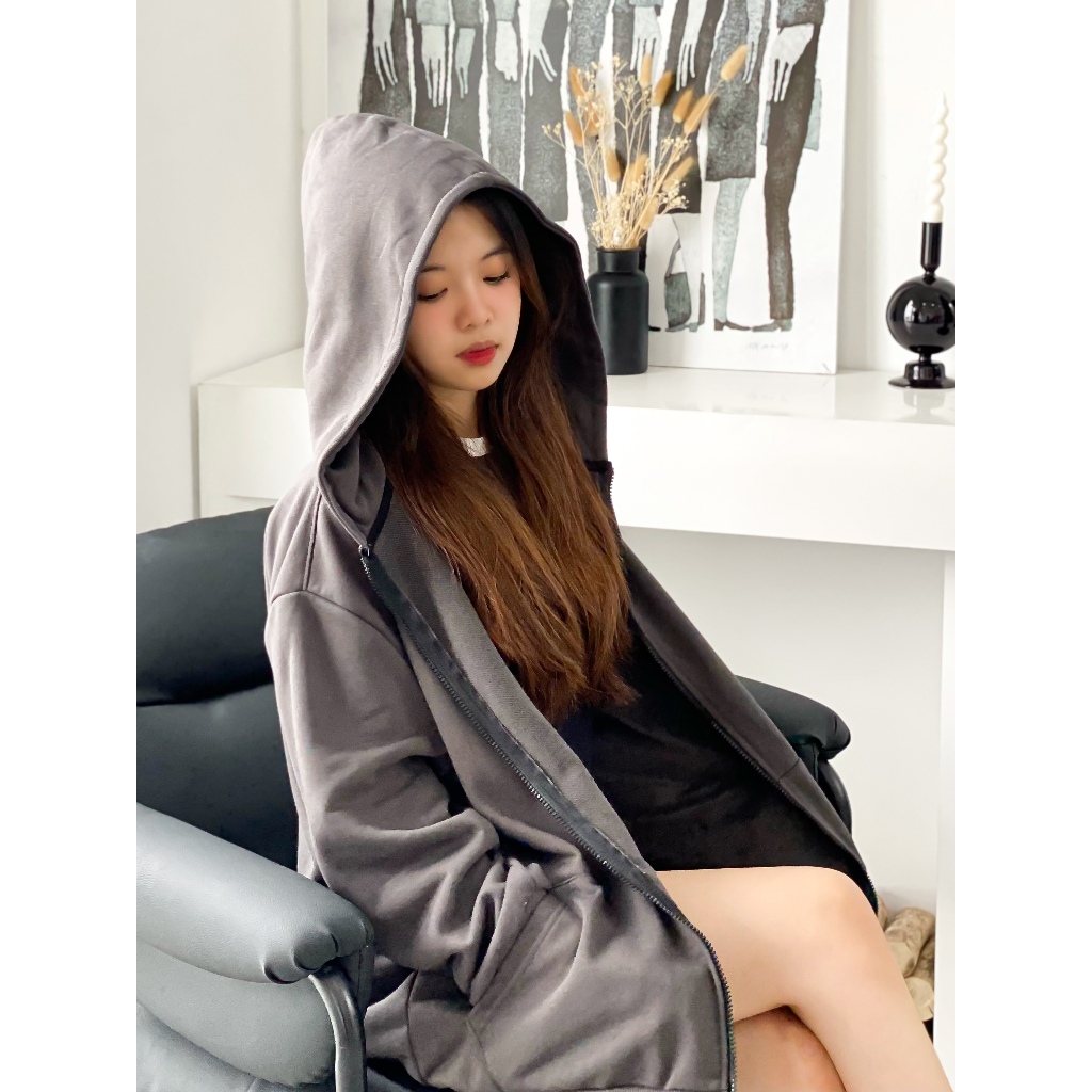 Áo hoodie zip trơn nữ form rộng HZT01 Miucho chân cua_thumbnail_5