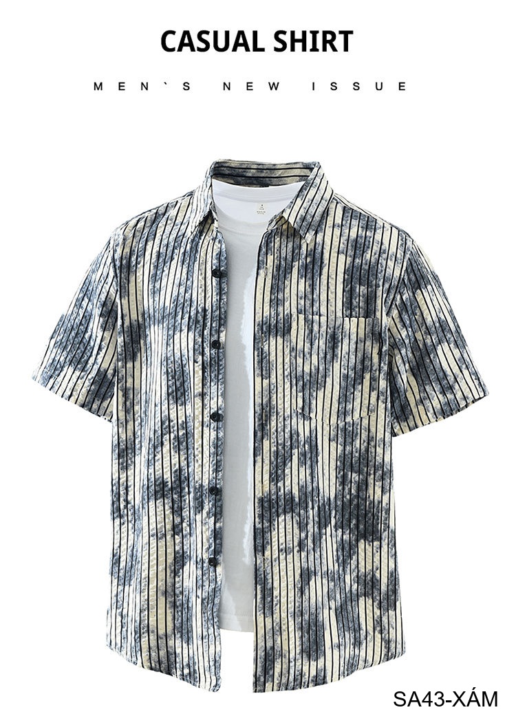 SA43 - Áo sơ mi nam tay ngắn sọc dọc phong cách streetwear, chất cotton thoáng mát, dáng rộng thoải mái_thumbnail_10