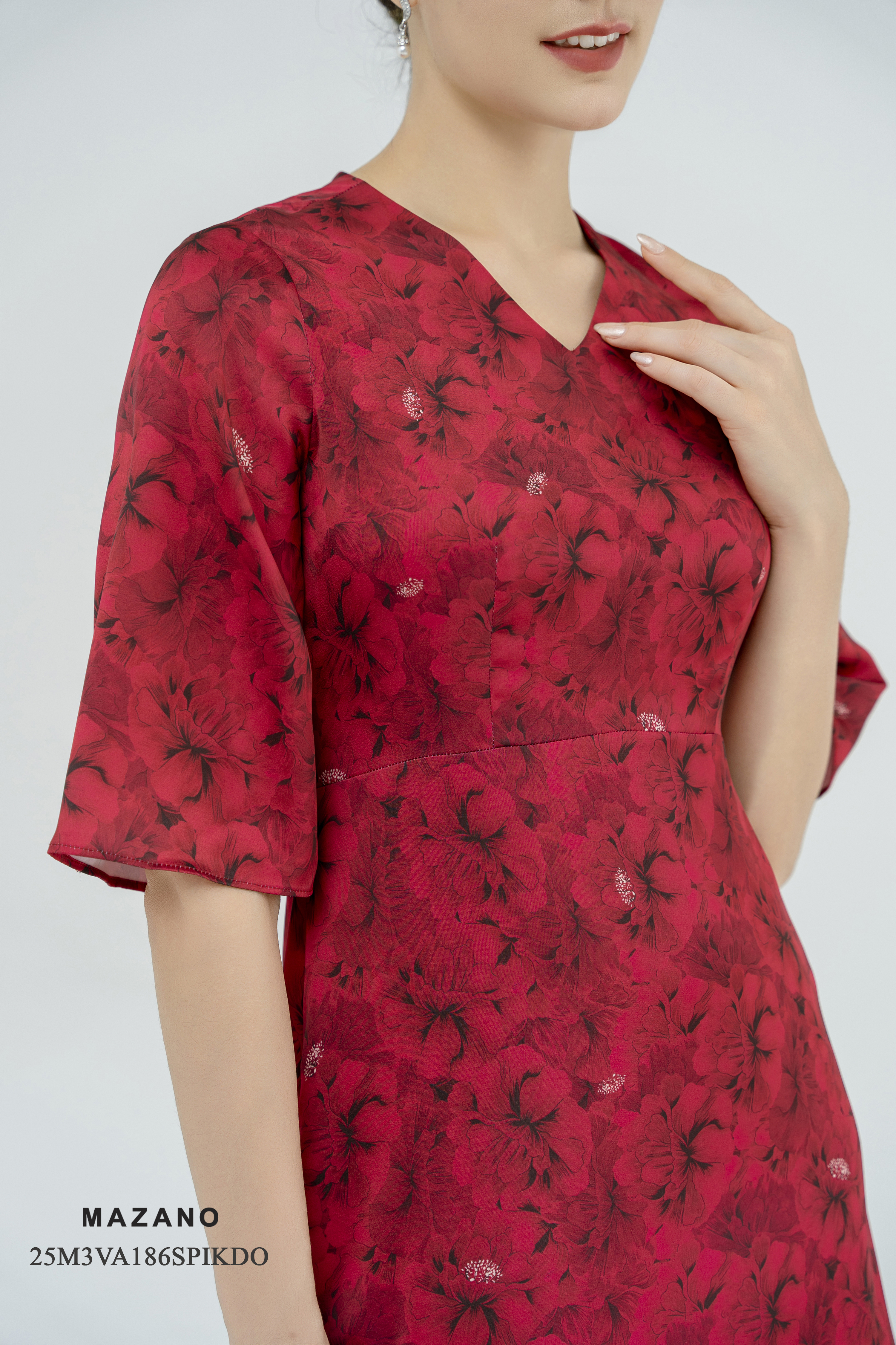 Váy đầm ôm Vải lụa ngọc trai Họa tiết hoa cách điệu Cổ V tay lỡ Dài đến mắt cá chân_thumbnail_3