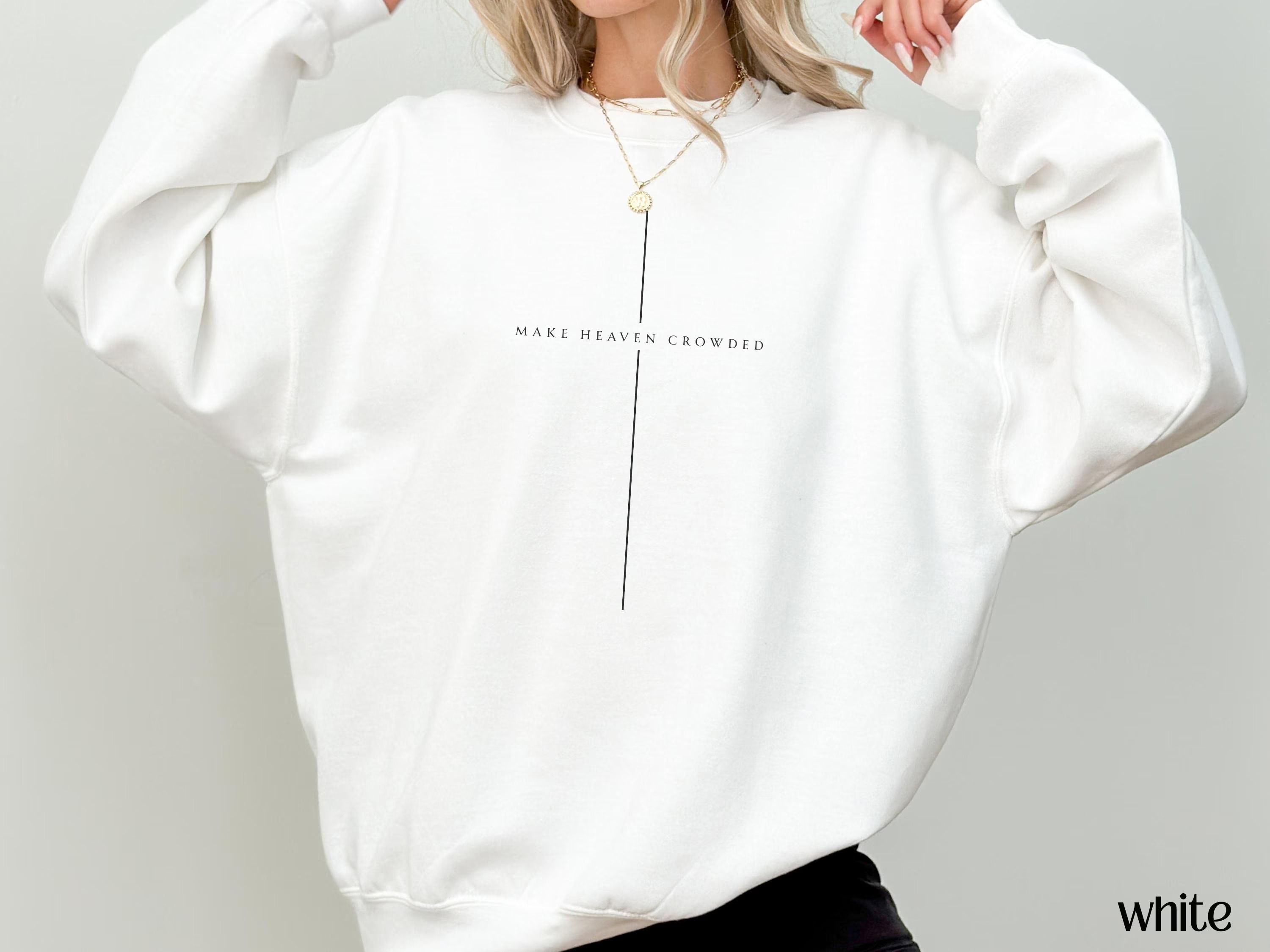 Make Heaven Crowded Sweatshirt | Christian Faith Cross Crewneck_thumbnail_3