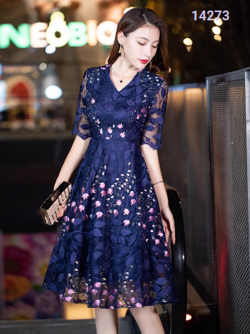 14273-Đầm ren xòe tay lở in hoa cổ tim cách điệu (ren lưới, lót)_thumbnail_3