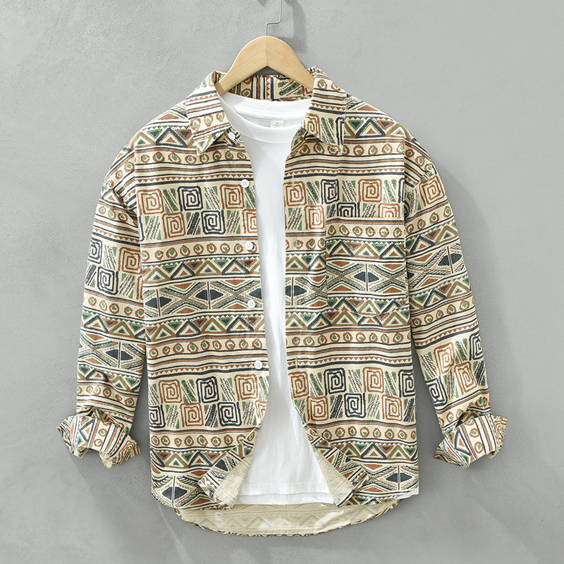 Áo Sơ Mi Dài Tay In Hình Cá Tính Nhật Bản – Dáng Rộng Nghệ Thuật, Phong Cách Streetwear Nam