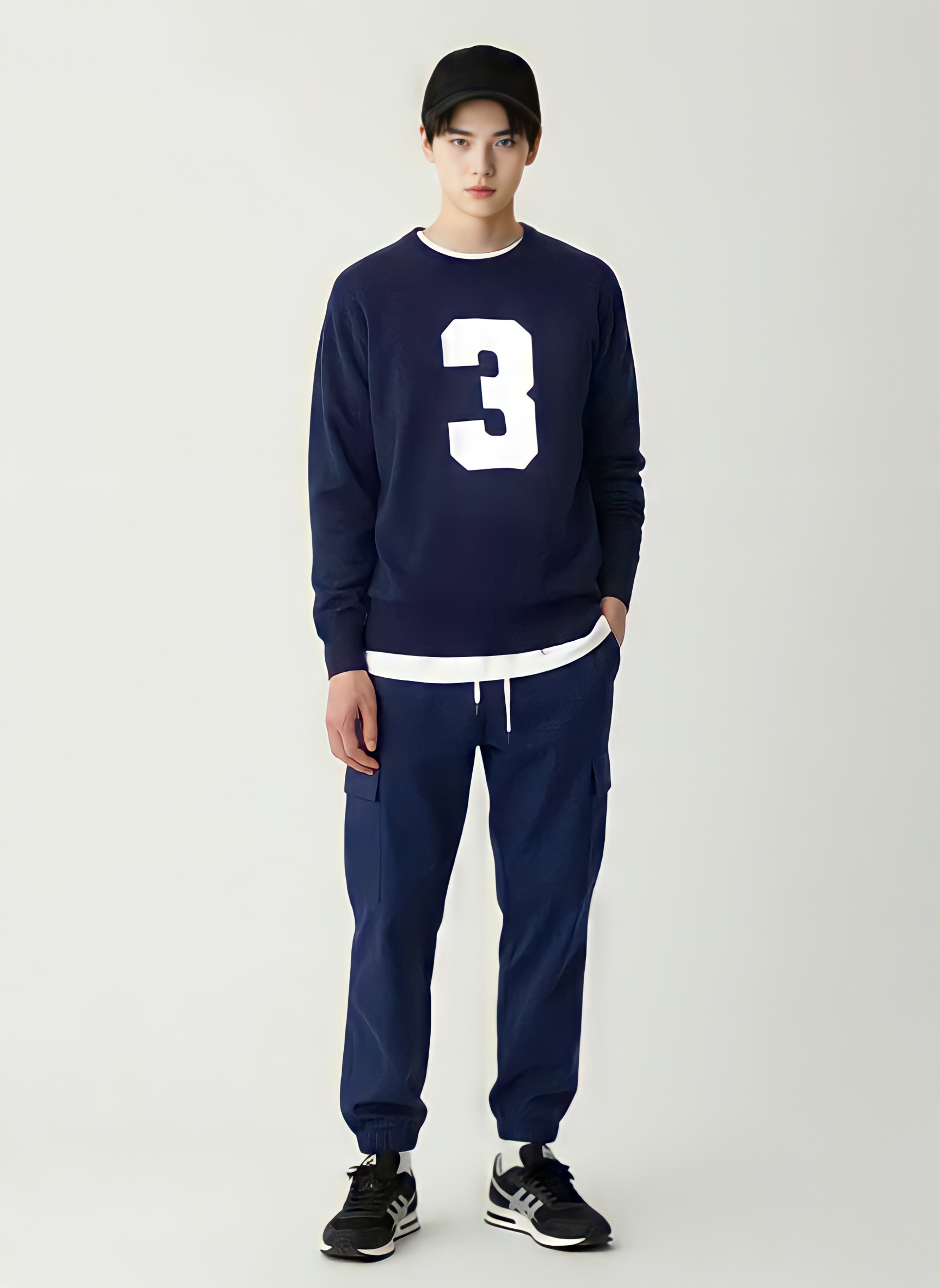 Áo nỉ cổ tròn màu xanh navy in số 3_thumbnail_1