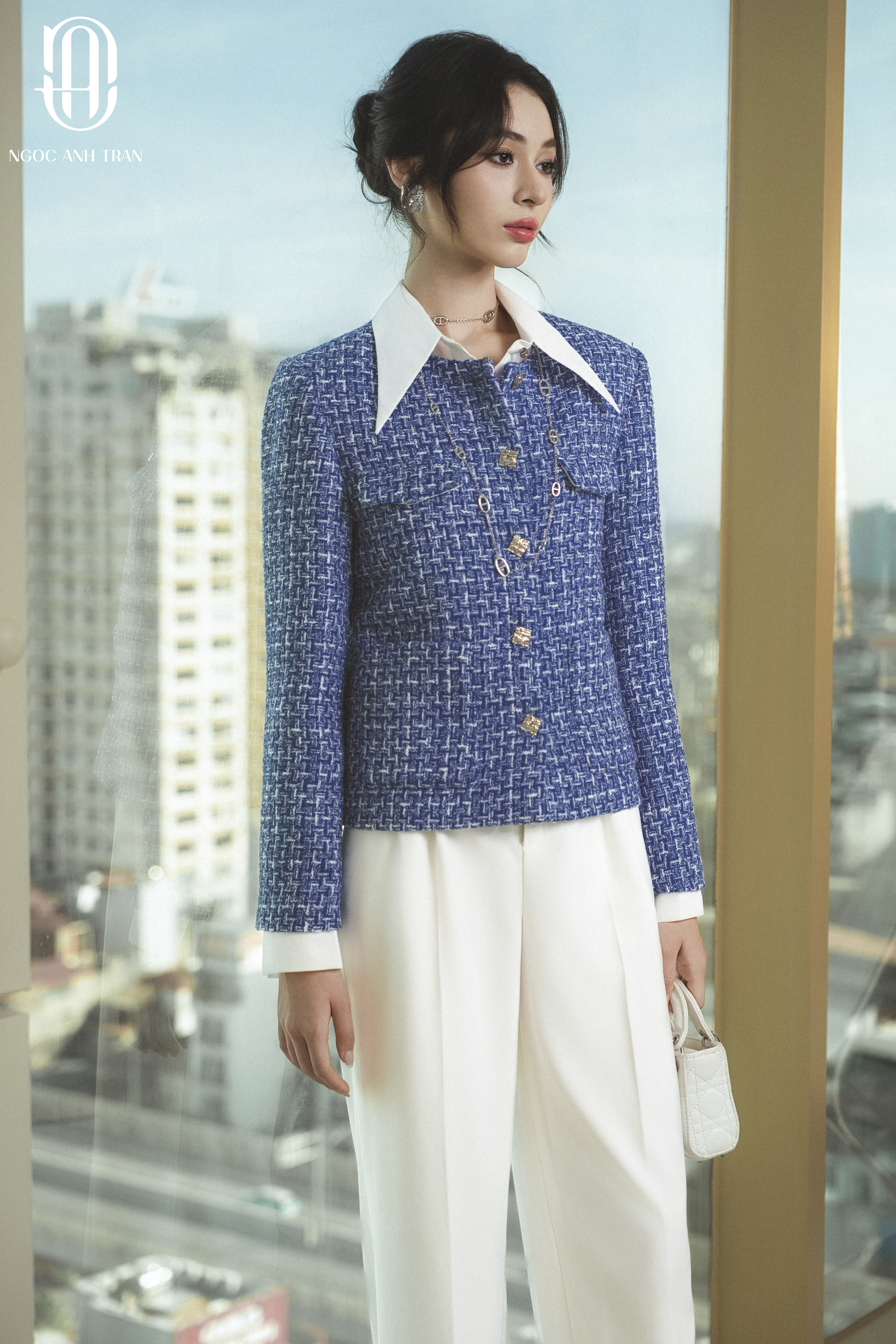 A218 - Áo dạ dài tay sọc xanh