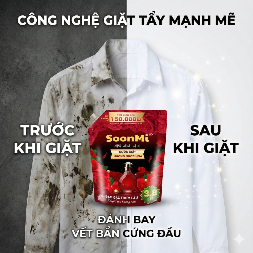 1 Thùng 3 Túi nước giặt hương nước hoa Soonmi 3.8L