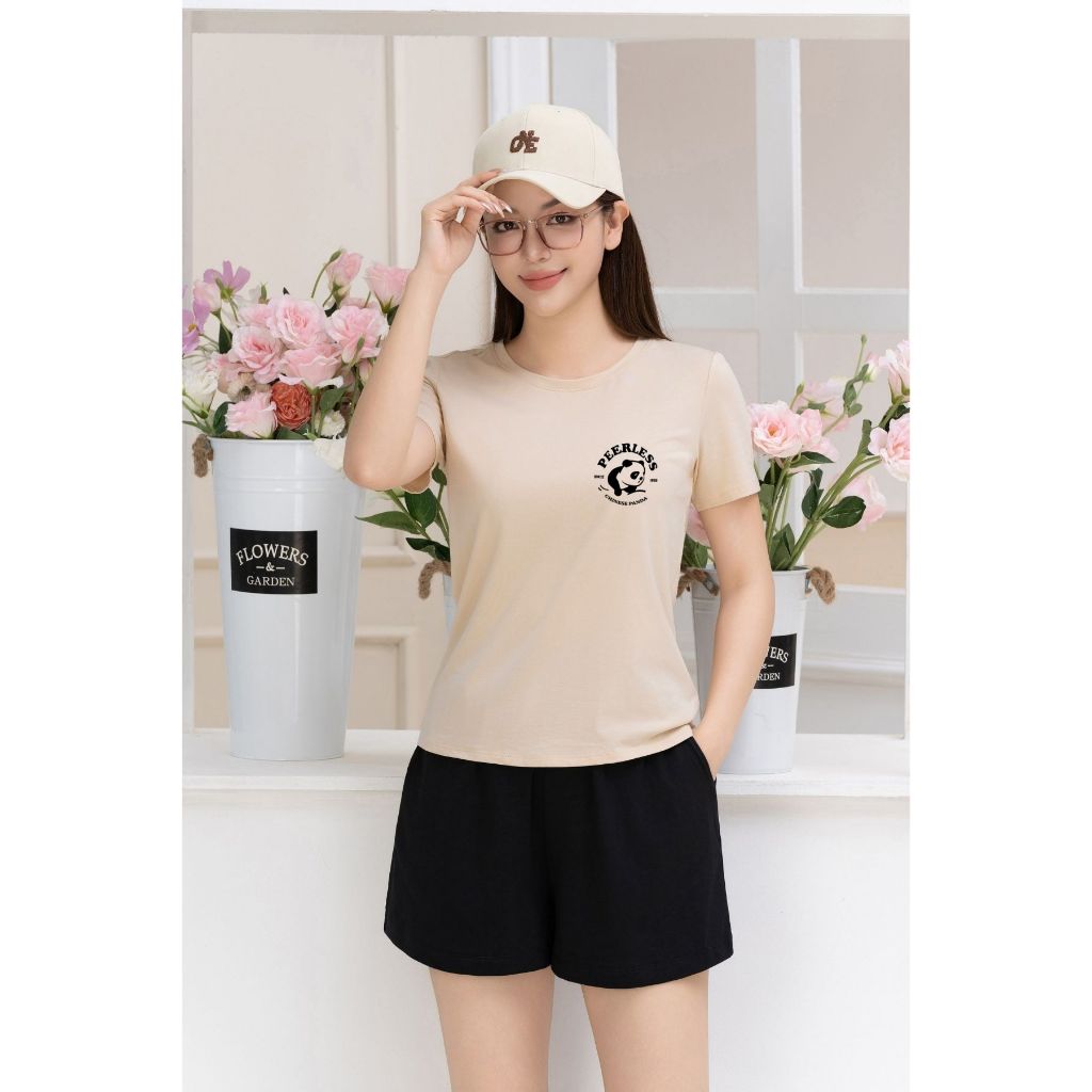 Bộ quần áo nữ dáng vừa in chữ PEERLESS - Set bộ nữ mặc nhà/ đi chơi  (áo thun form vừa + quần đùi) - LOZA VP40_thumbnail_4