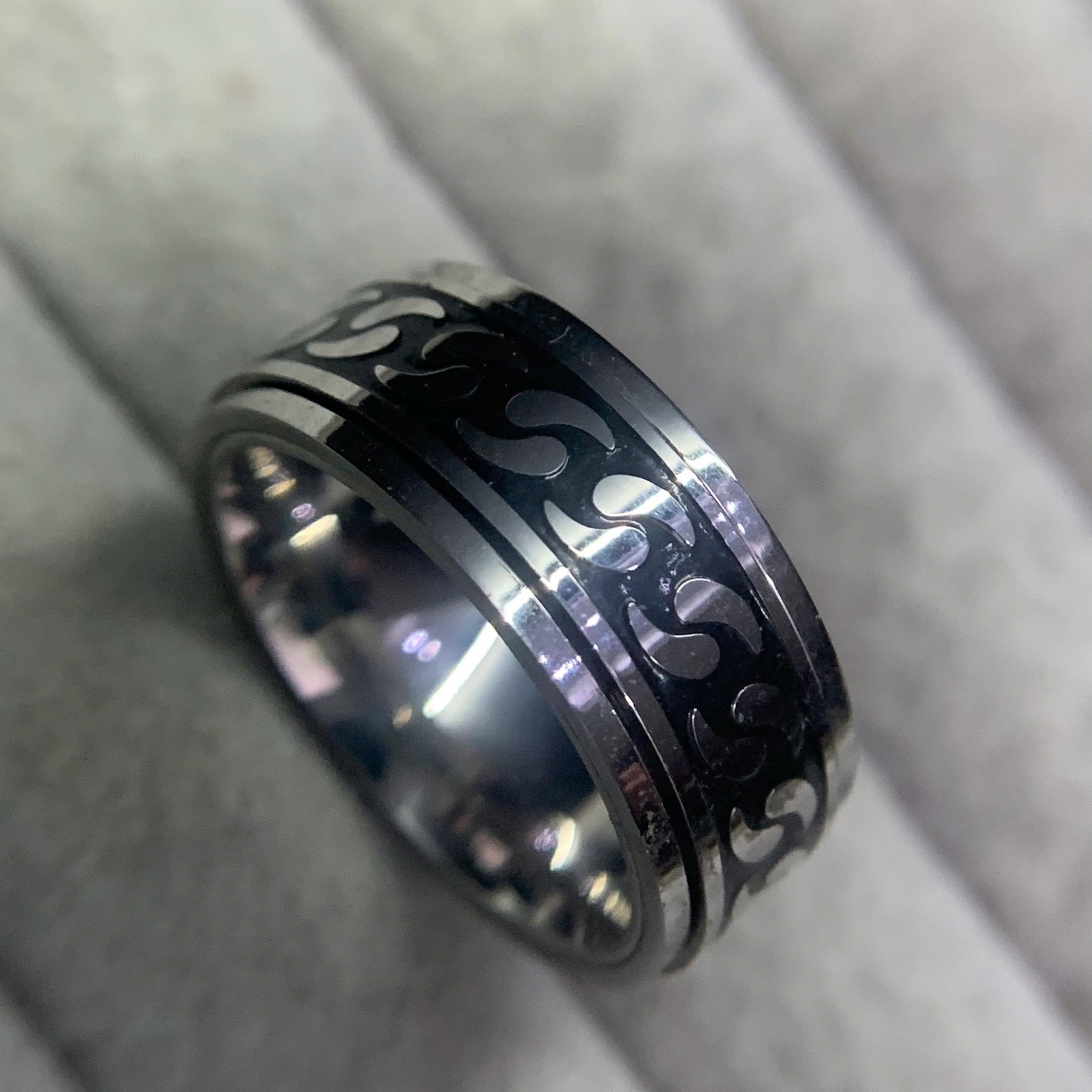 nhẫn kiểu titan hai lớp giả xích đen xoay cao 8mm size 7 _thumbnail_2