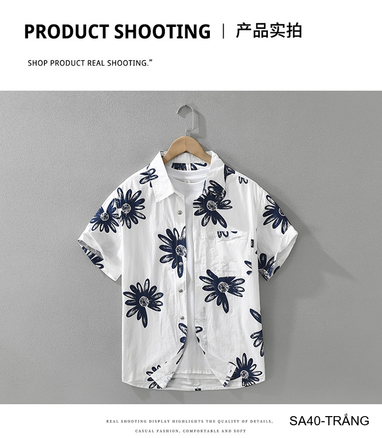 SA40 - Áo sơ mi nam tay ngắn họa tiết hoa cúc, phong cách Hàn Quốc, chất cotton thoáng mát_thumbnail_11