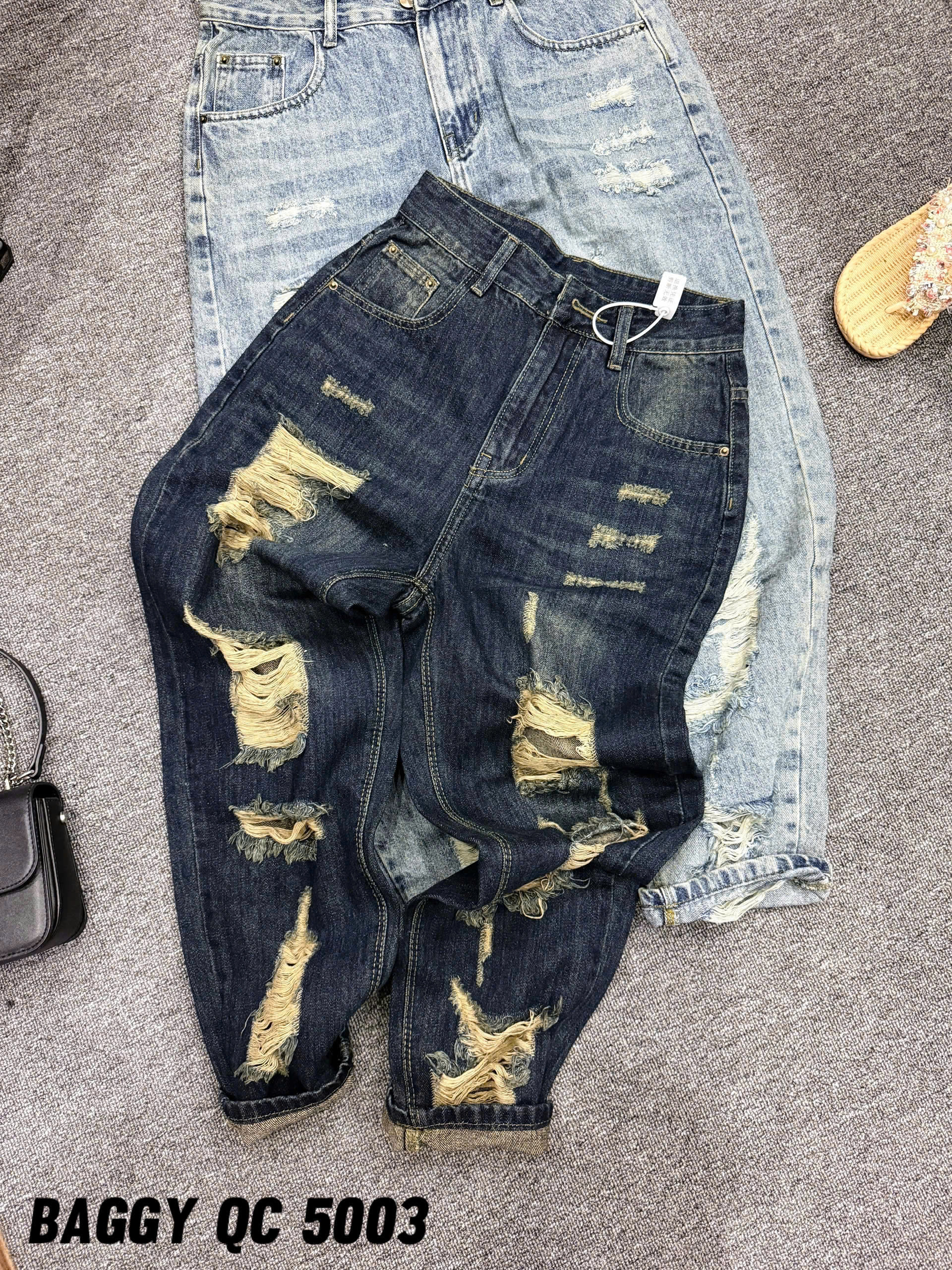 Quần baggy jean rách nhiều bigsize QJ5003 dành cho nàng béo mập từ 55-90kg_thumbnail_1