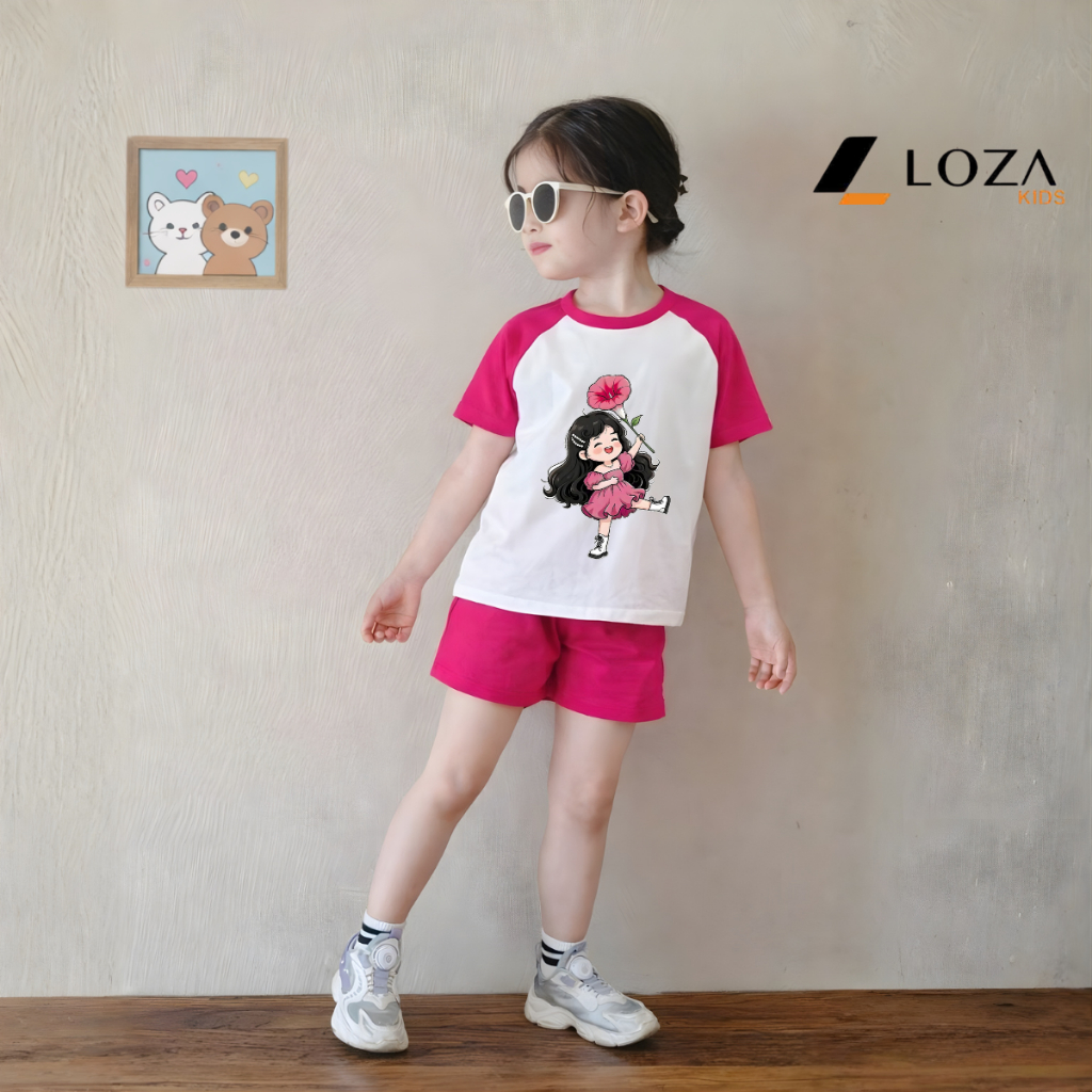 Set bộ bé gái in hình bé gái cute - Loza Kids BD014