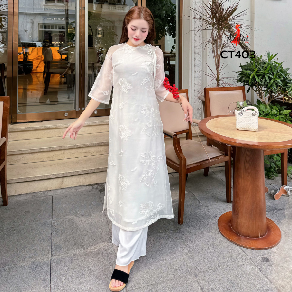 Áo Dài Cách tân 4 tà Ren thêu đẹp nhiều màu