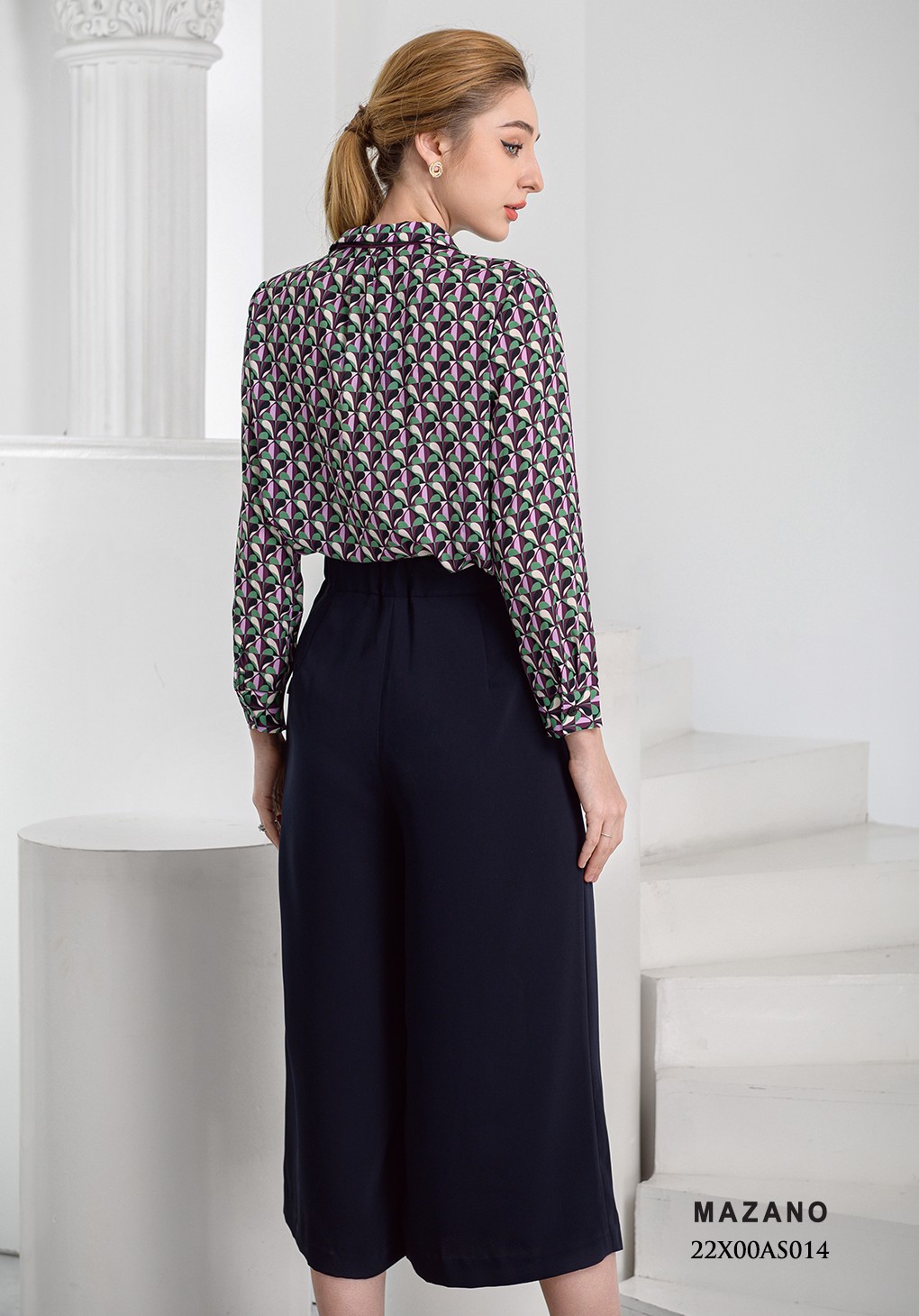 Áo sơ mi phối nơ kẻ dài tay_thumbnail_2