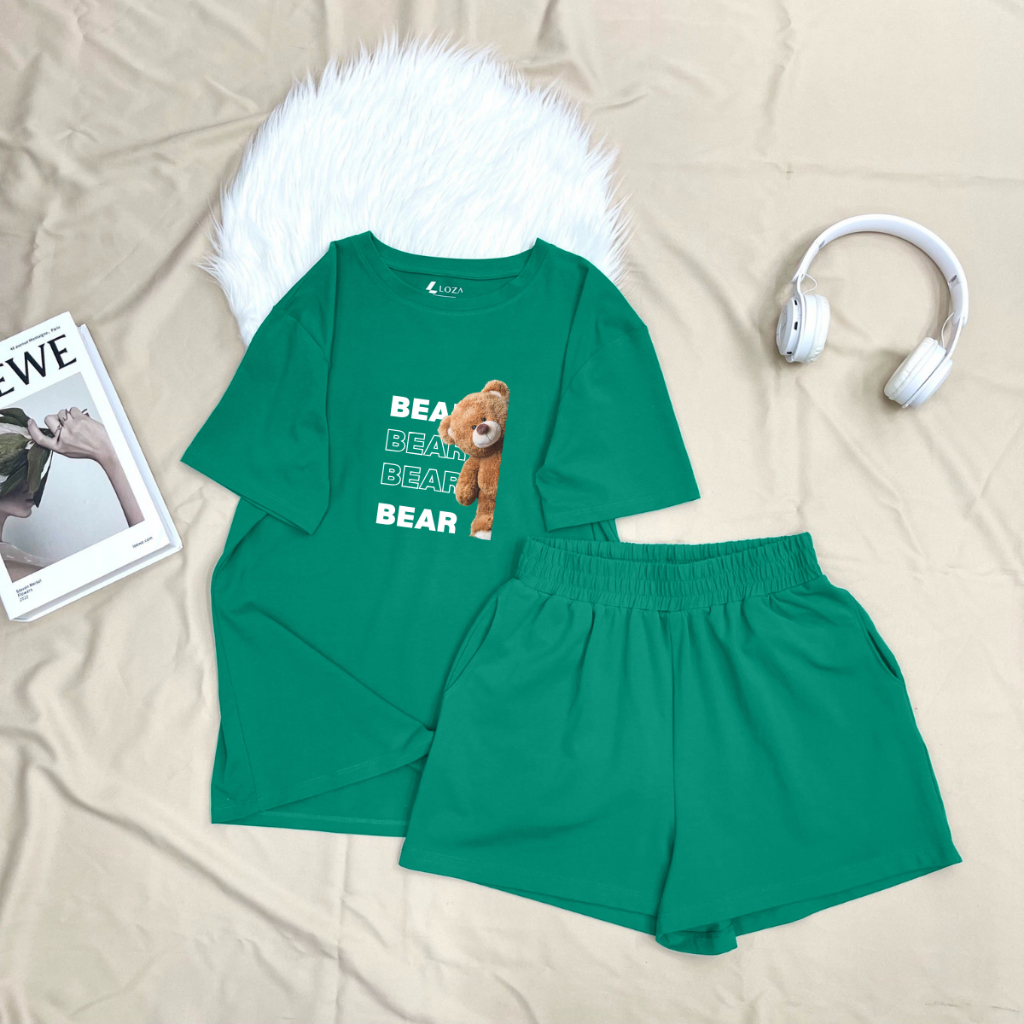 Set đồ nữ LOZA hình gấu Bear - Đồ bộ nữ mùa hè gồm áo thun dáng rộng + quần đùi cotton - BP17_thumbnail_4