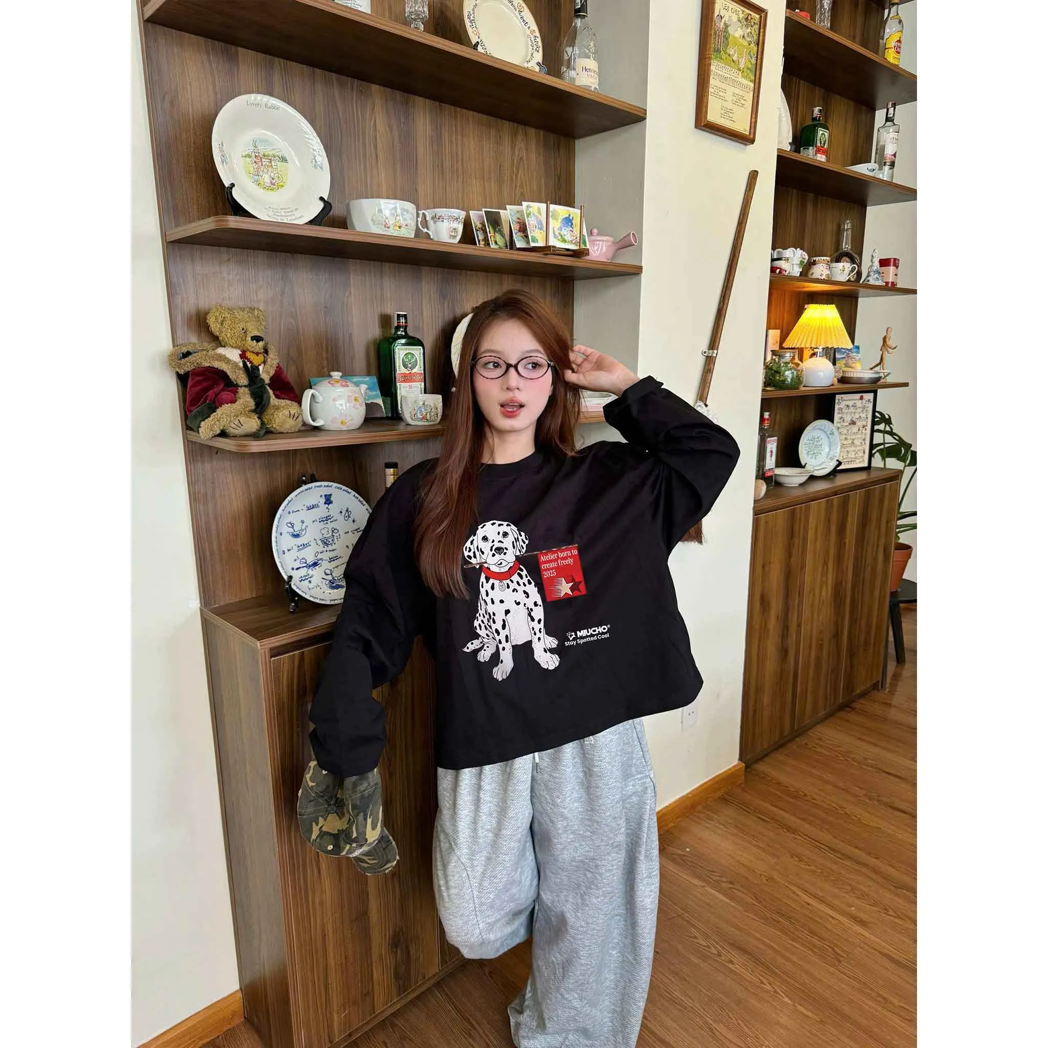 Áo thun boxy tay dài họa tiết hoạt hình 2638 Miucho vải cotton thoáng mát cổ tròn đứng form_thumbnail_3