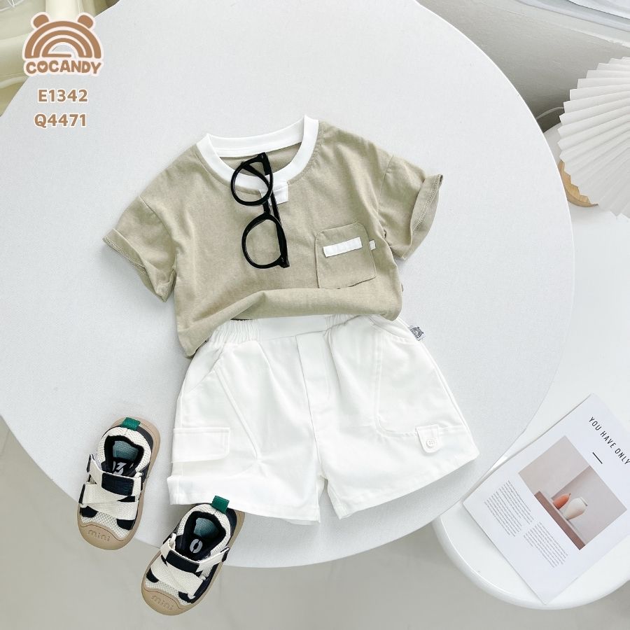 Áo cộc cotton XANH RÊU túi ốp kiểu_thumbnail_1