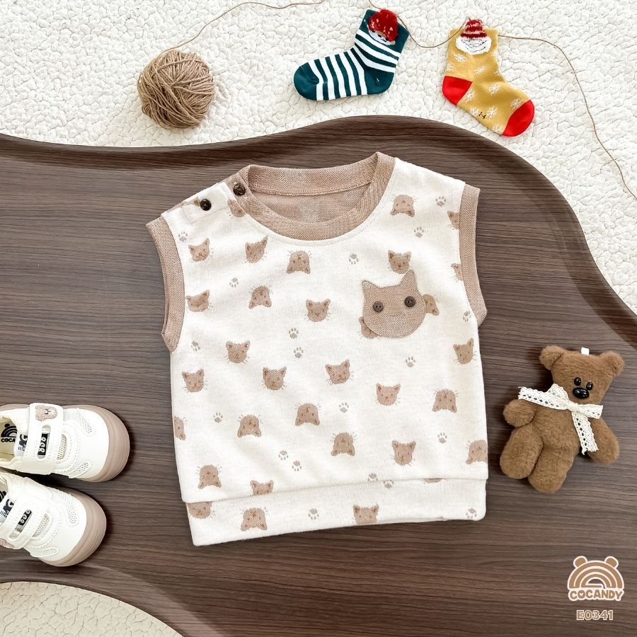 Áo gile len NÂU NHẠT cổ tròn hình mèo_thumbnail_2