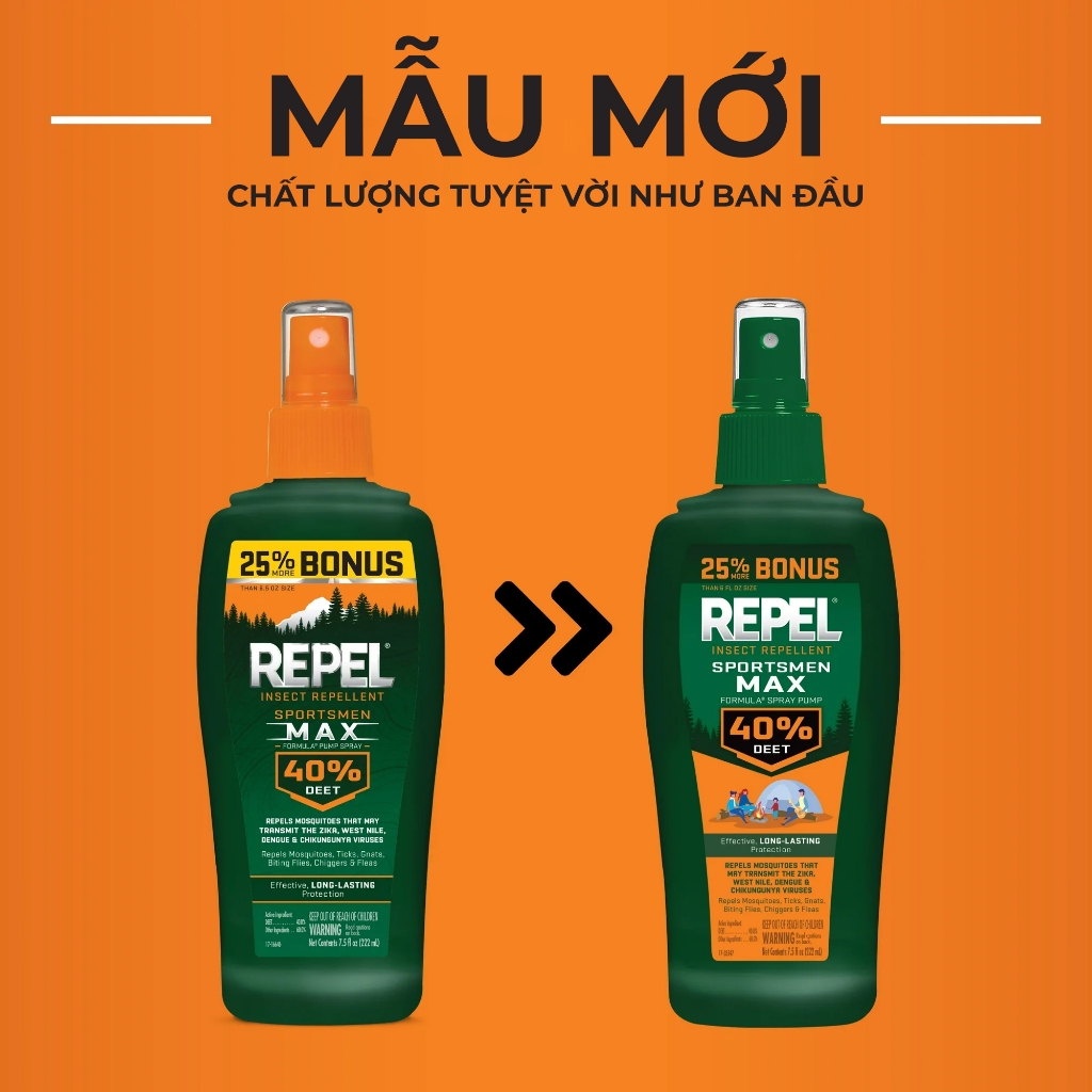 Xịt chống vắt, chống muỗi & côn trùng Repel 40 (222ml) - Mỹ