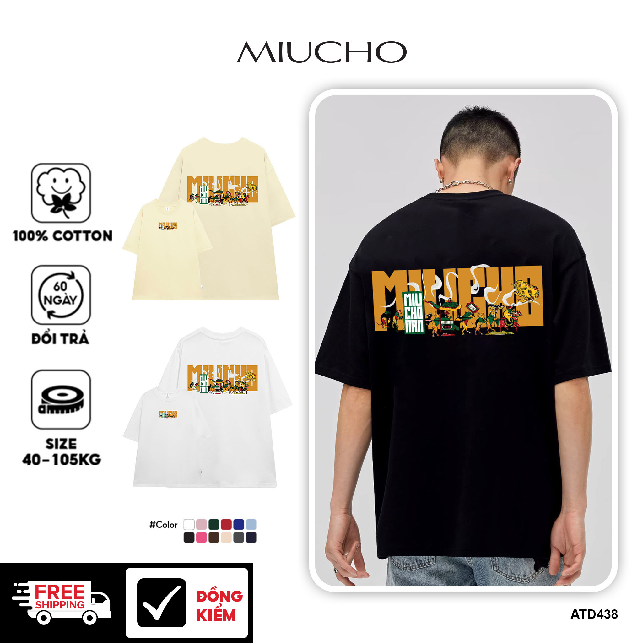 Áo thun nam form rộng 12 con giáp tuổi Tí ( tuổi chuột) ATD438 Miucho Man cotton cổ tròn ingraphic