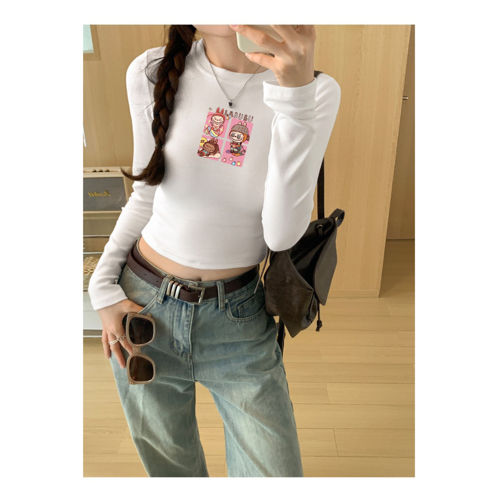 Áo croptop tay dài nữ màu đen/ trắng in hình nhiều mẫu - Áo thun dài tay Loza - G0198_thumbnail_4