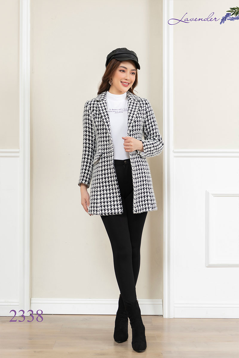 Măng tô dạ họa tiết kẻ đen trắng MT2338