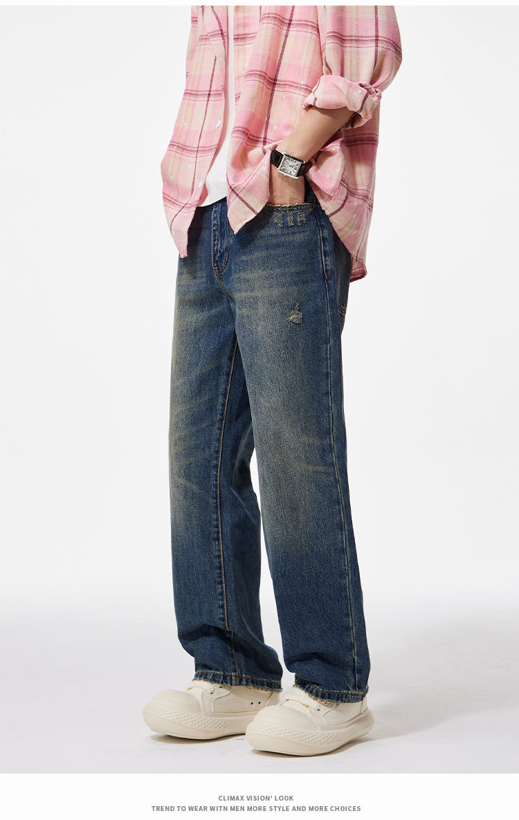 2025Mùa Thu Đông Phong Cách Mới Giặt Thiết Kế Trầy Xước Quần Jean Nam Mỹ Retro Ống Rộng Nguyên Chất Cotton Quần Tây_thumbnail_5