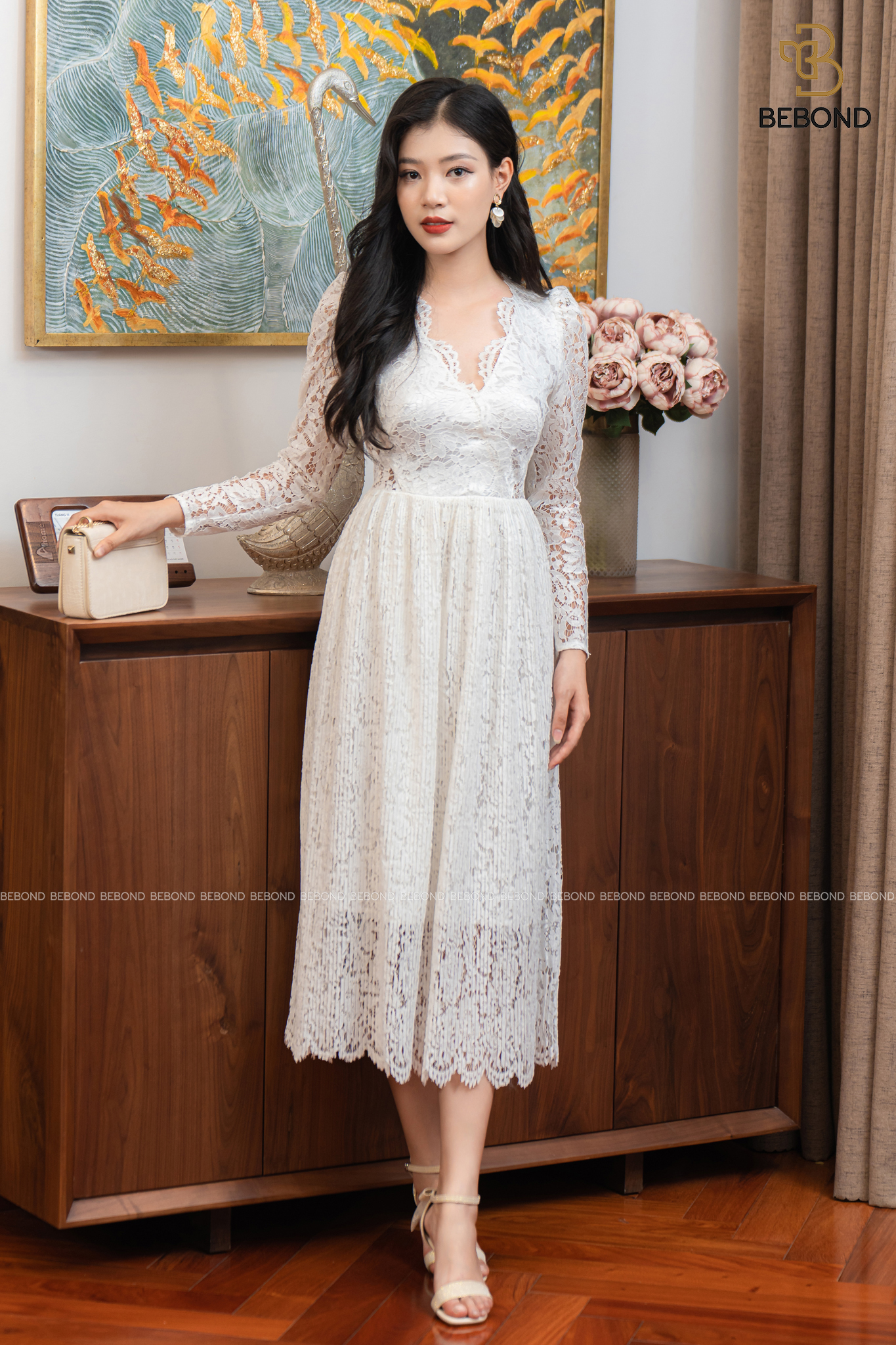 Đầm ren cổ tim - TRẮNG - Martha Dress
