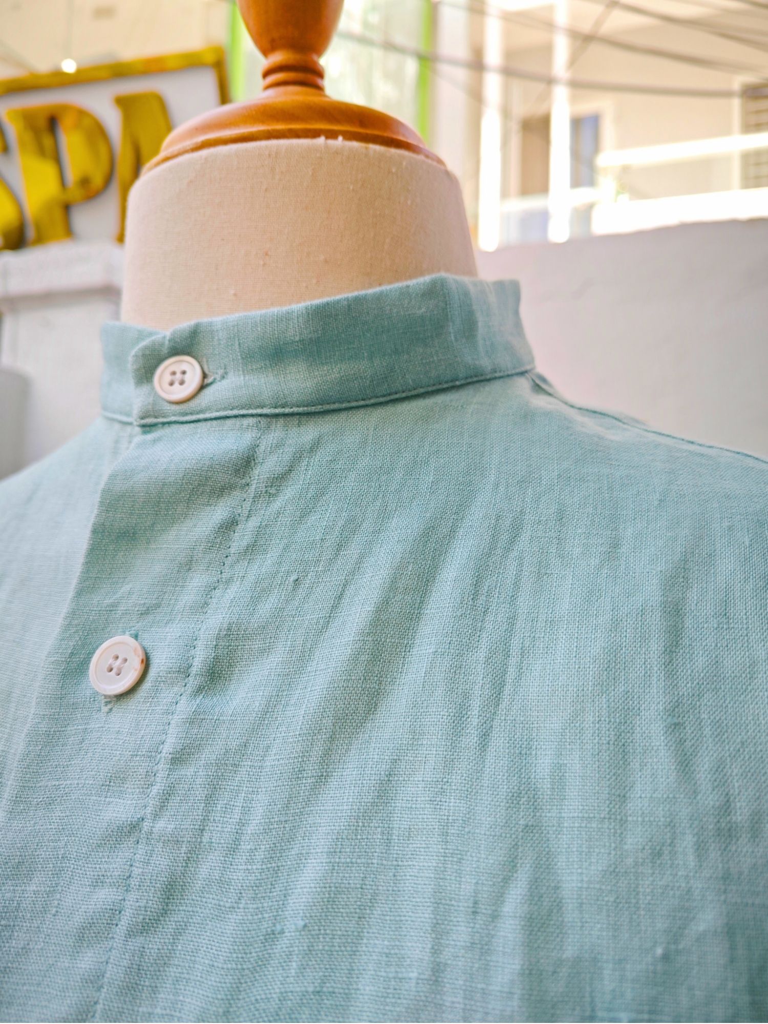 Sơ mi 100% linen tay ngắn cổ Trụ - cổ Tàu_thumbnail_3