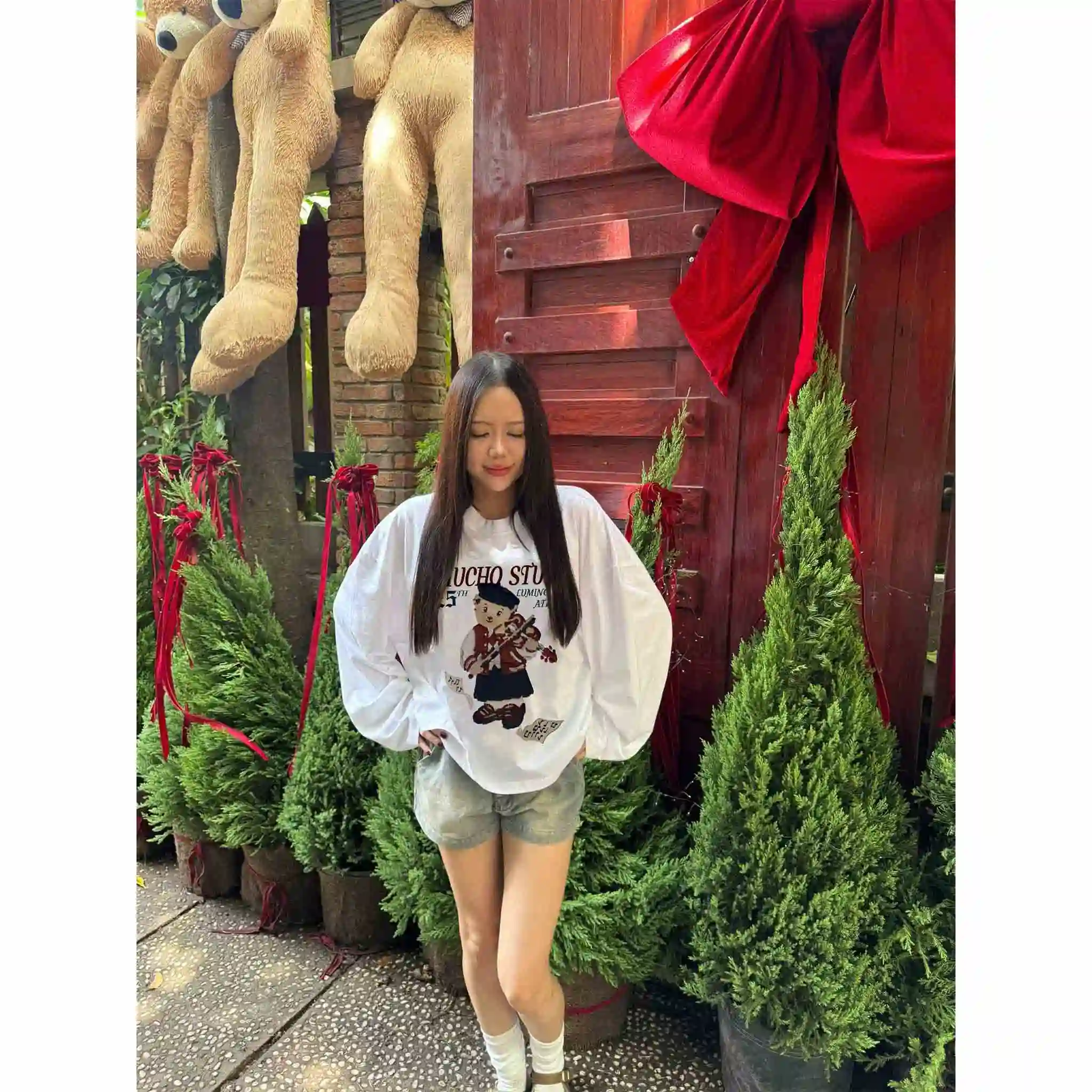 Áo thun boxy tay dài unisex Miucho Studio cotton cao cấp thoáng mát gấu teddy in mix 2707_thumbnail_6