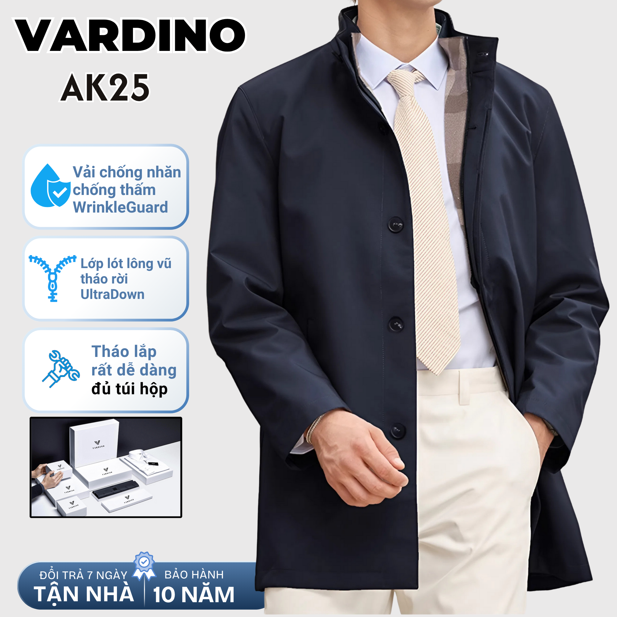 Áo khoác mangto nam công sở Vardino AK25 lót lông vũ tháo rời_thumbnail_5