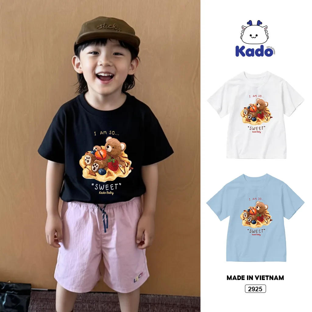 Áo thun bé gái form rộng Kado vải cotton thoáng mát mềm mại Gấu Teddy đáng yêu in mix 2925
